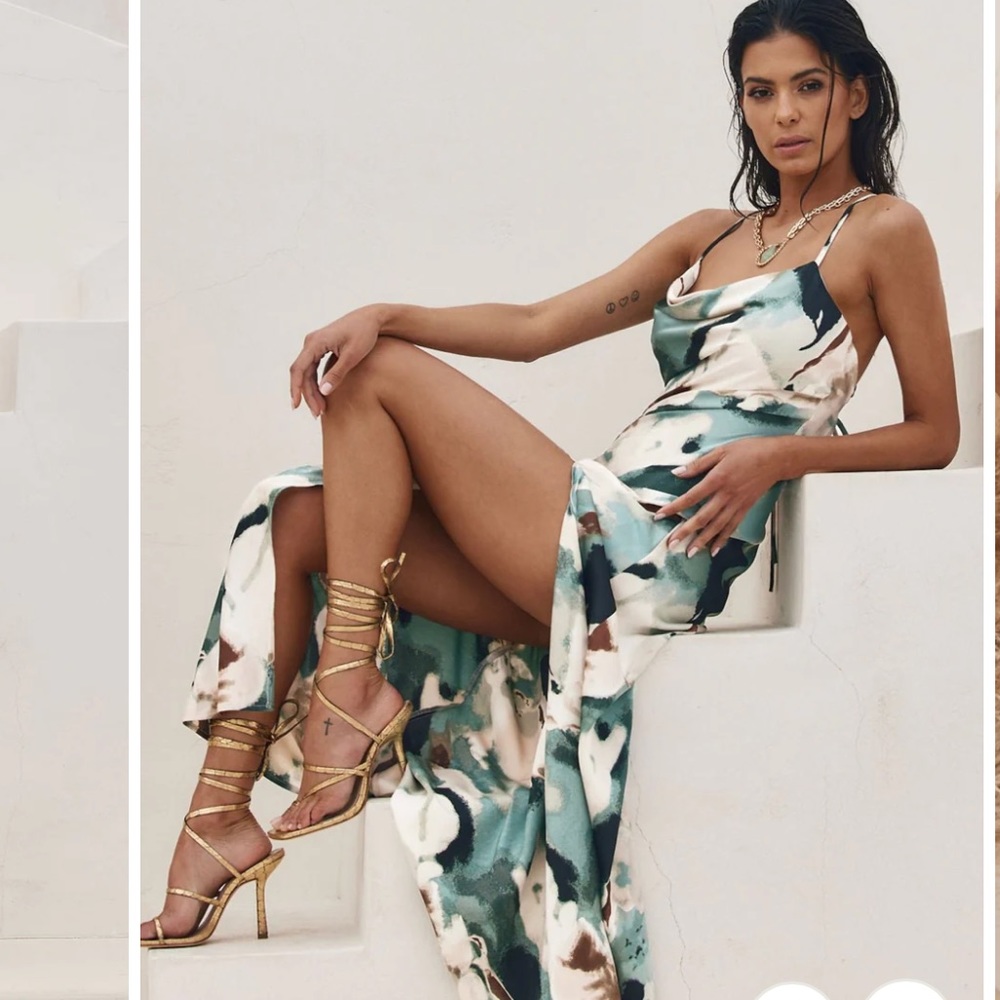 Natalia watercolor satin maxi dress